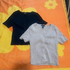 Forever 21 Beige and Black Ribbed Knit Top